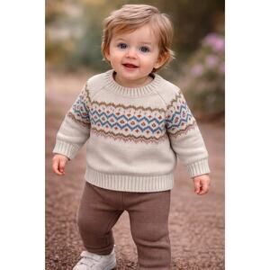 Little Plnet by Carter’s Baby Knit Outfit Set 3M Sweater Pants Fair Isle Neutral